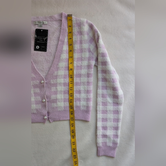Haute Monde Women's Sweater Plaid Lilac White Two Plaid Cropped Set Size S NWT - Picture 14 of 16
